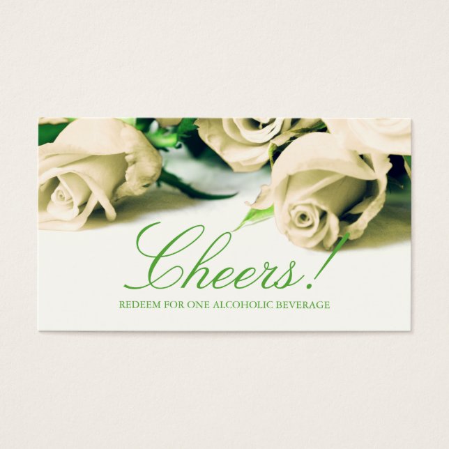 Billet Mariage Romantique Roses Blanches Boire (Devant)