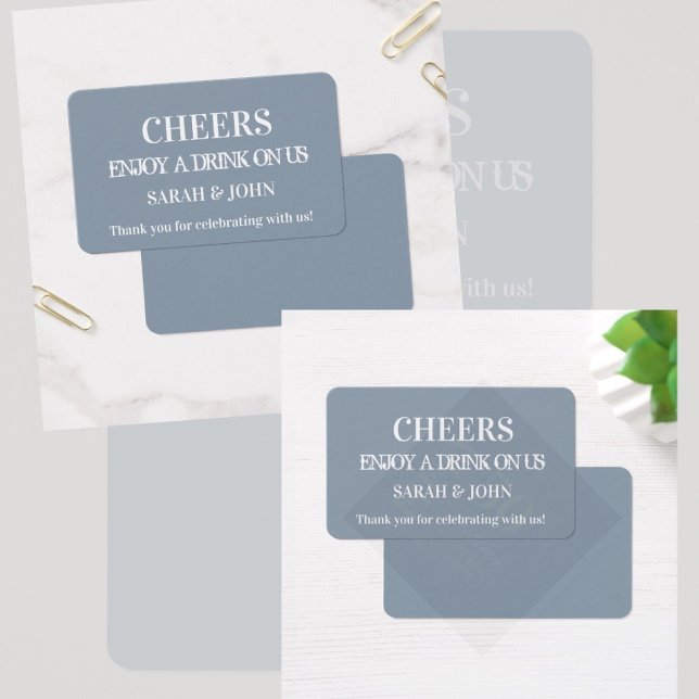 Billet Mariage simple et moderne Dusty Blue (Custom Drinking Ticket )