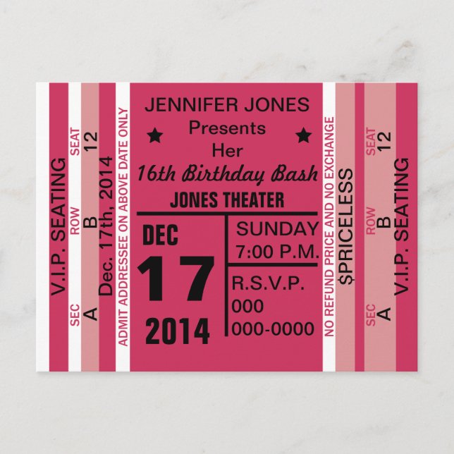 Billet Pour Amuser Invitation Carte Postale (Devant)