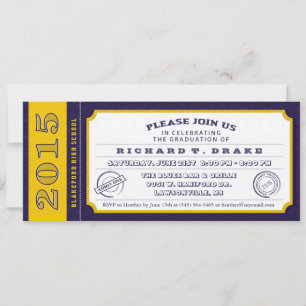 Billet Purple & Gold Graduation Party Invitation
