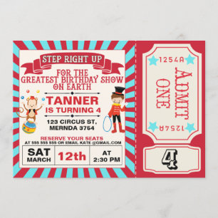 Billet Red Blue Circus Anniversaire Invitation