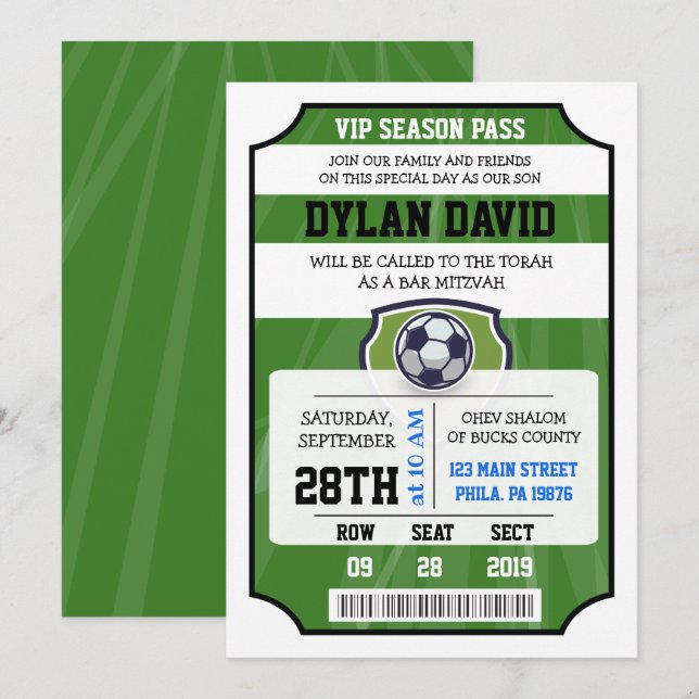 BILLET VIP FOOTBALL Invitation Bar Mitzvah (Devant / Derrière)