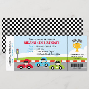 Billet Voiture de course Anniversaire Invitations 