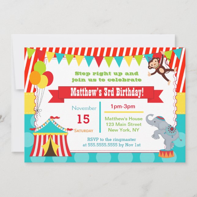 Billets Carnival Circus Anniversaire Invitations (Devant)