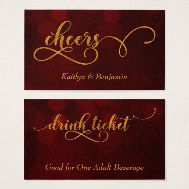 Billets de boisson à typographie dorée sur bokeh r (Devant & derrière)