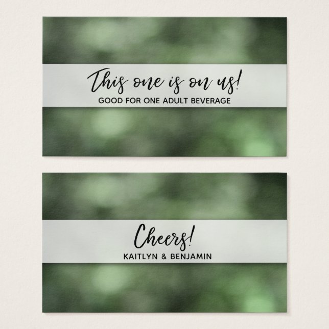 Billets de boisson Bokeh vert avec écriture manusc (Devant & derrière)