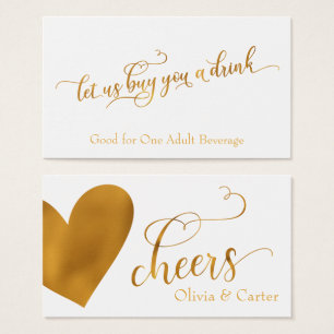 Billets de boisson, Elegant Gold Script & Coeur