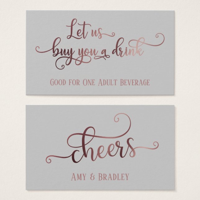 Billets de Boisson | Rose Gold Script & Gris Modif (Devant & derrière)
