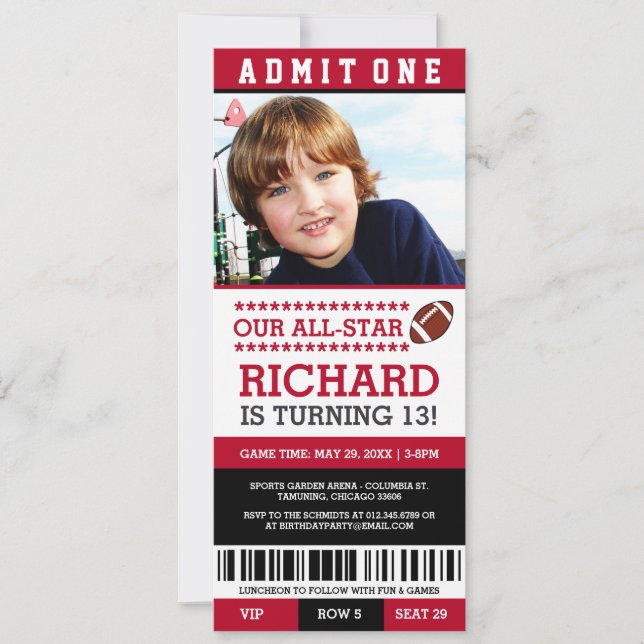Billets de football Invitations d'anniversaire (Devant)