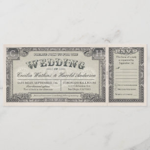 Billets de mariage vintage avec cartes RSVP v.2