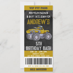 Billets Monster Truck Anniversaire Fête Invitation