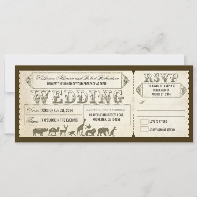 Billets Zoo faire-part de mariage (Devant)