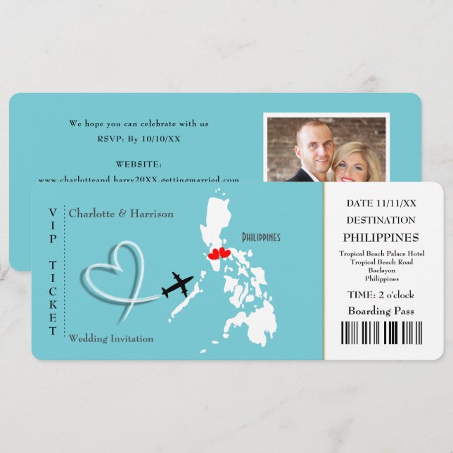 Billetterie Carte d'embarquement Mariage Philippin (Devant / Derrière)