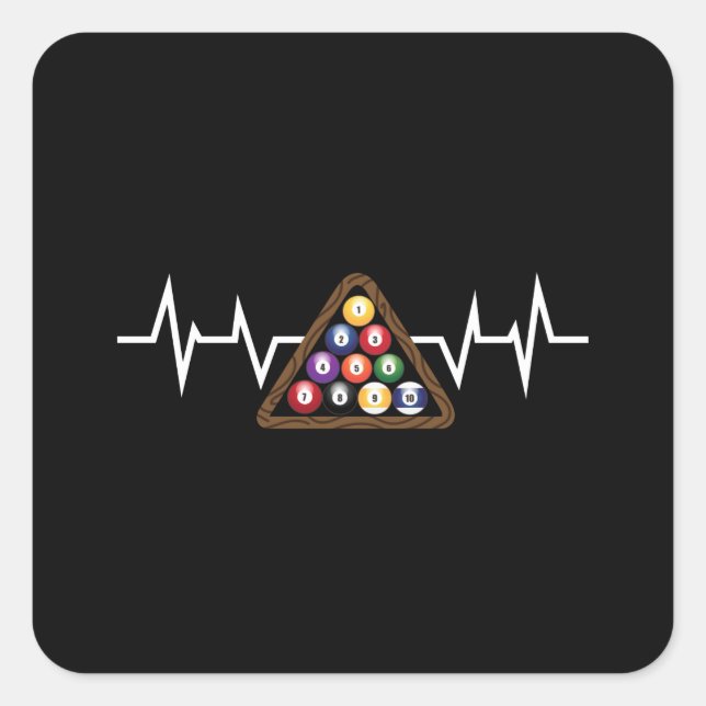 Billiard Ball Rack Heartbeat Quadratischer Aufkleber (Vorderseite)