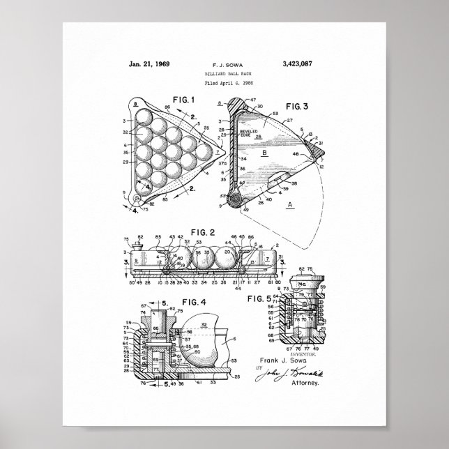 Billiard Ball Rack Patent Poster (Vorne)
