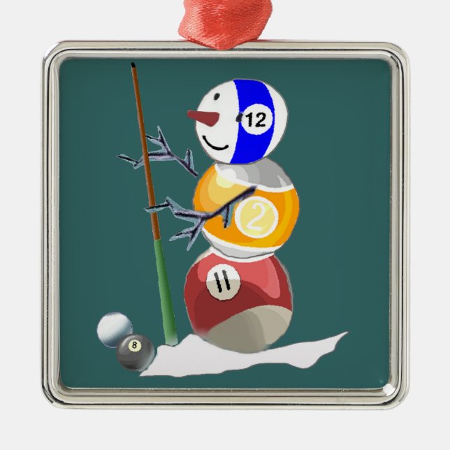Billiard Ball Snowman Ornament Aus Metall (Vorne)