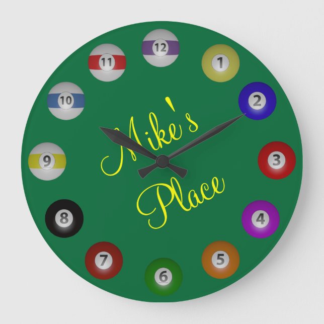 Billiard Ball with Name Text Große Wanduhr (Vorderseite)