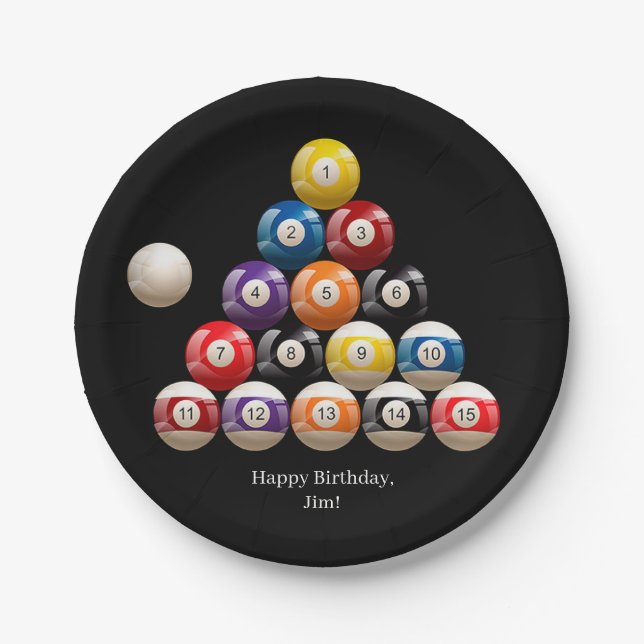 Billiard Balls auf schwarz Pappteller (Vorderseite)