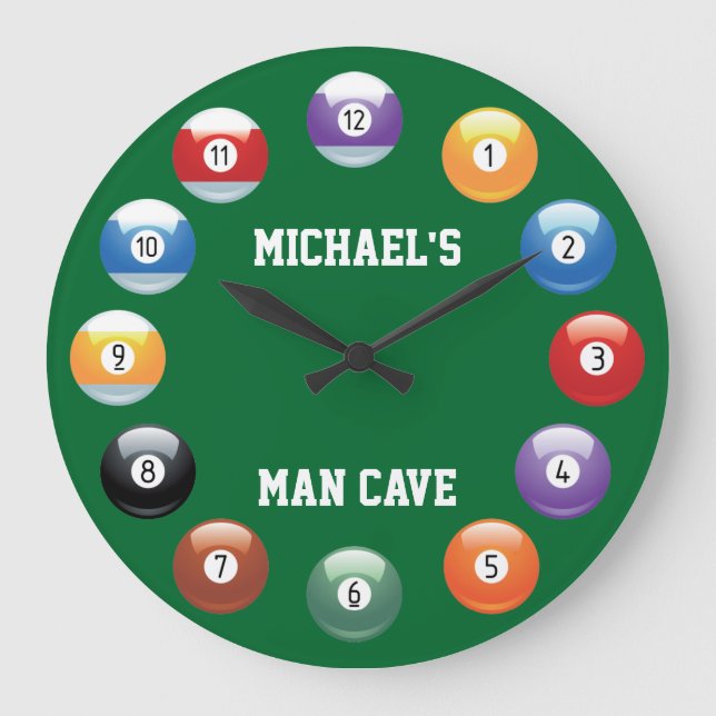 Billiard Balls Personalized Wall Clock Große Wanduhr (Vorderseite)