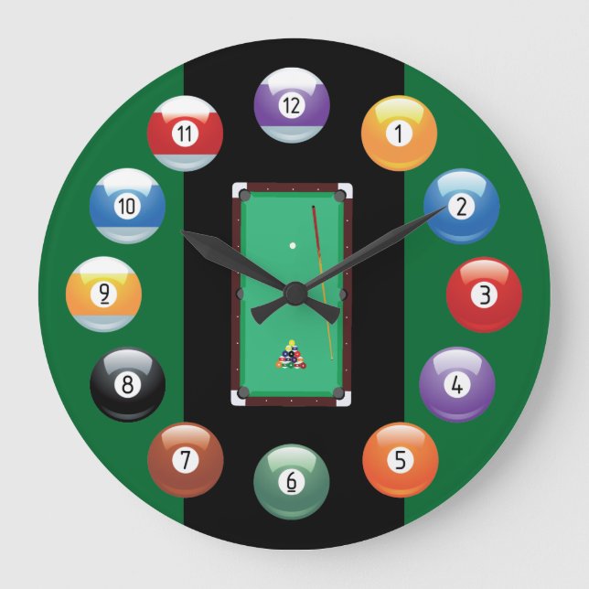 Billiard Balls Wall Clock Große Wanduhr (Vorderseite)