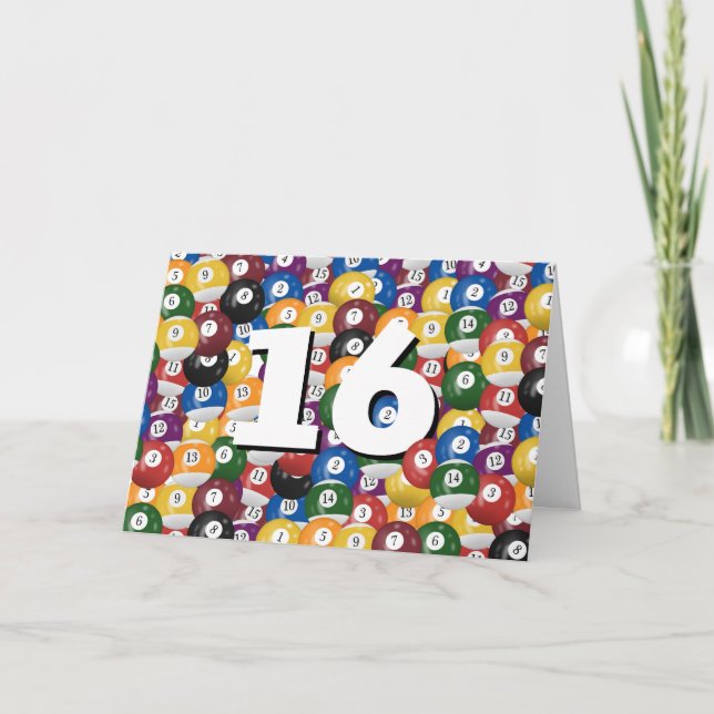 Billiard Balls zum 16. Geburtstag Karte (Vorderseite)