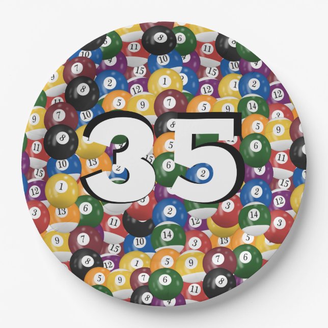 Billiard Balls zum 35. Geburtstag Pappteller (Vorderseite)