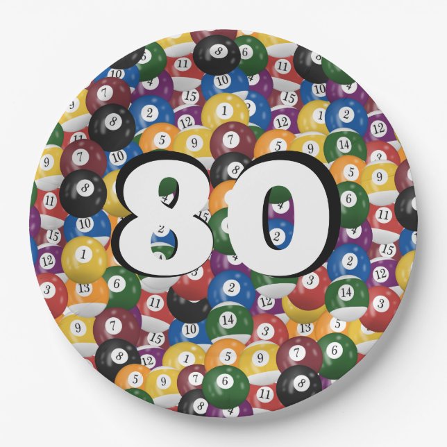 Billiard Balls zum 80. Geburtstag Pappteller (Vorderseite)
