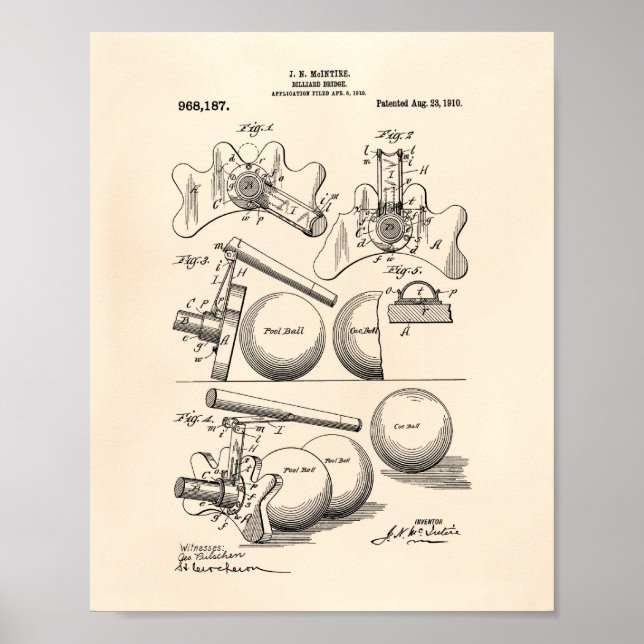 Billiard Bridge 1910 Patent Art - Old Peper Poster (Vorne)