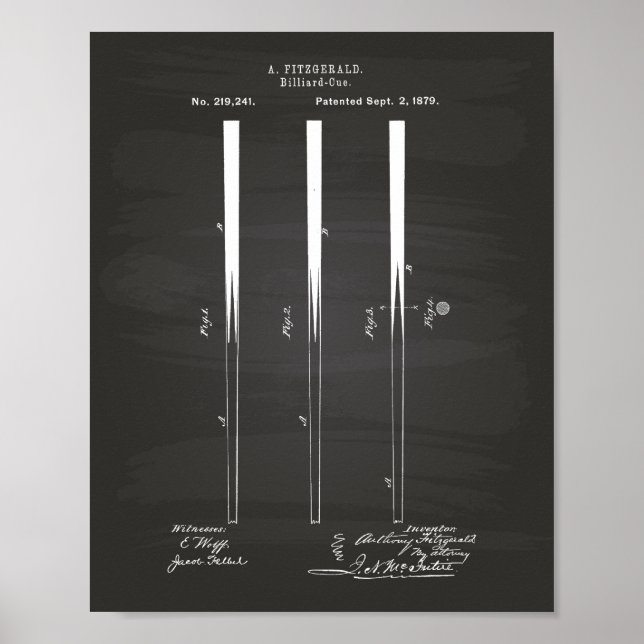 Billiard Cues 1879 Art - Chalkboard Poster (Vorne)