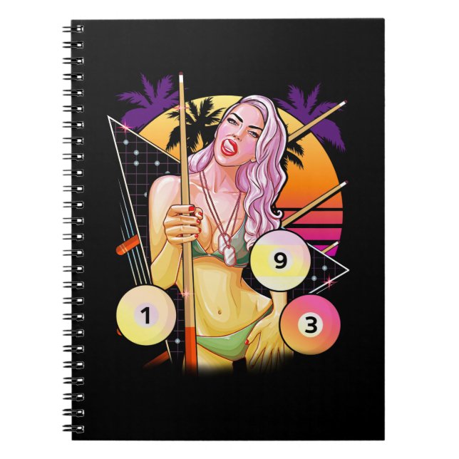 Billiard Girl Vaporwave 80er 90er Snooker Pool Notizblock (Vorderseite)