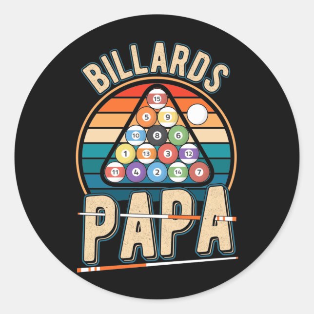 Billiard Papa Cue Sports Vater Snooker Pool Runder Aufkleber (Vorderseite)