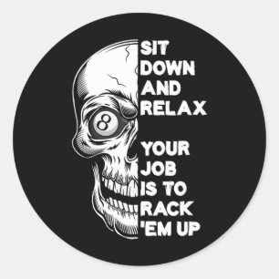Billiard Player Skull Skeletts Billiards Table Rac Runder Aufkleber