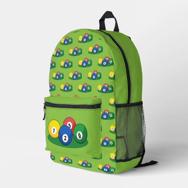 Billiard Pool Snooker Balls Muster Bedruckter Rucksack (Rückseitige Ecke Rechts)