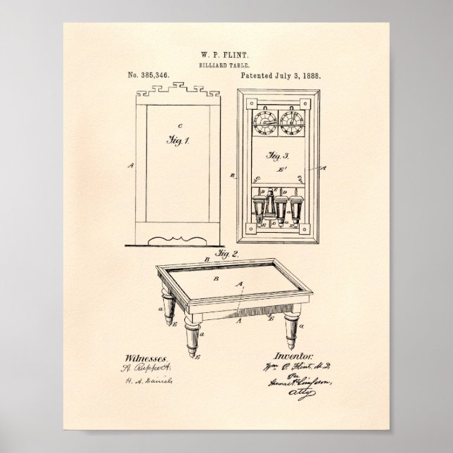 Billiard Table 1888 Patent Art - Old Peper Poster (Vorne)