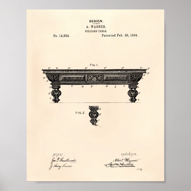 Billiard Tableau 1884 Art des brevets - Vieux poiv (Devant)