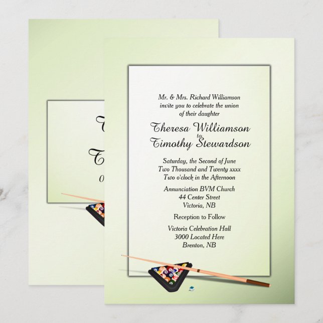 Billiard Thema Green Tint Hochzeit Einladung (Vorne/Hinten)