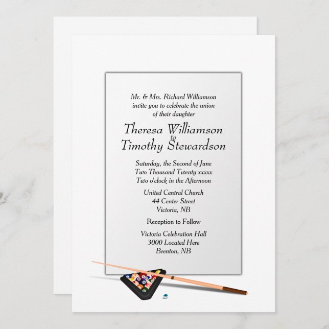 Billiard Thème Faire-part de mariage Mariage blanc (Devant / Derrière)
