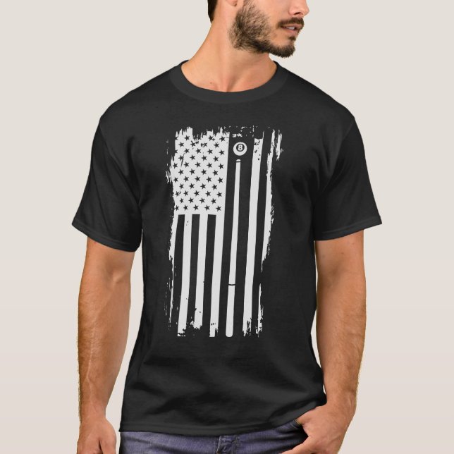 Billiard US American Flag Pool Table Aight Ball T-Shirt (Vorderseite)