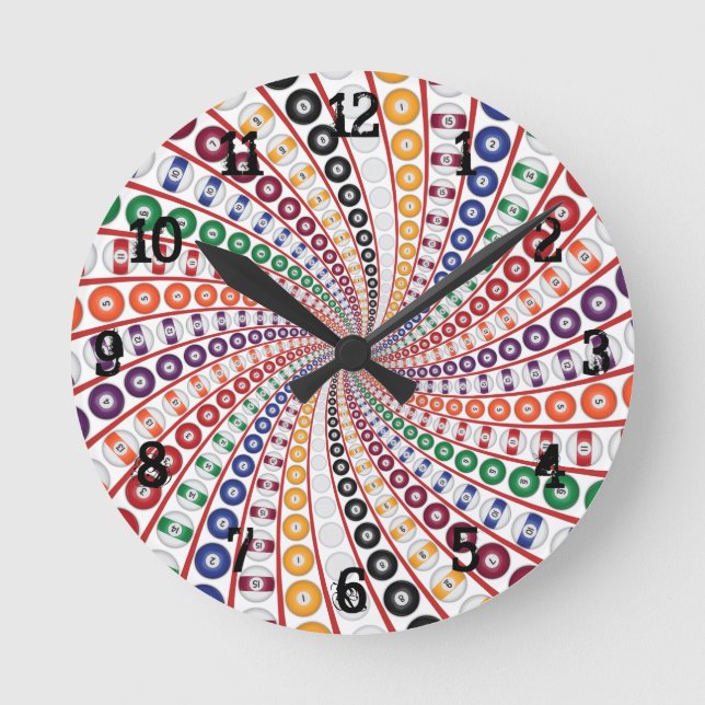 Billiarden / Pool Balls: Wall Clock Runde Wanduhr (Vorderseite)