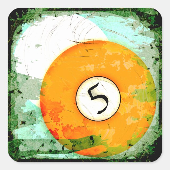 BILLIARDS BALL NUMMER 5 QUADRATISCHER AUFKLEBER (Vorderseite)