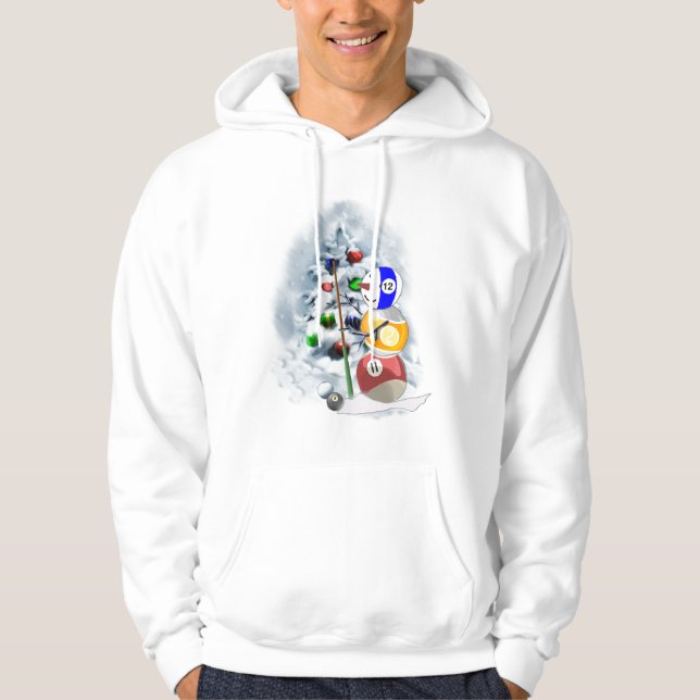 Billiards Ball Snowman Weihnachten Hoodie (Vorderseite)