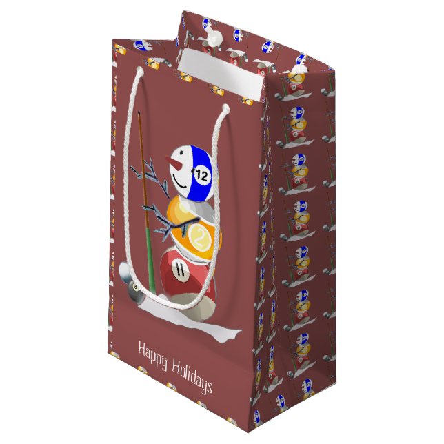 Billiards Ball Snowman Weihnachten Kleine Geschenktüte (Vorderseite Schrägansicht)