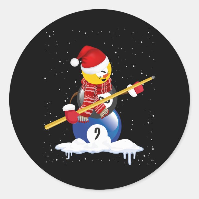 Billiards Frohe Weihnachtsschneemann mit Pool Tabl Runder Aufkleber (Vorderseite)
