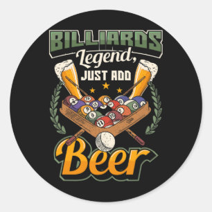 Billiards Legend einfach Bier Funny Snooker hinzuf Runder Aufkleber