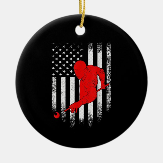 Billiards Lover | American Flag Billiards Gift Keramik Ornament (Vorne)