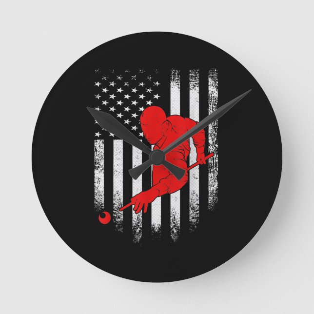 Billiards Lover | American Flag Billiards Gift Runde Wanduhr (Vorderseite)