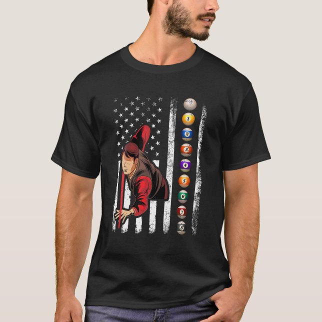 Billiards Lover Retro American Flag Billiards 4te T-Shirt (Vorderseite)