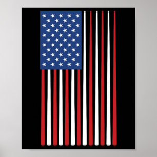 Billiards Player American Flag Pool Sticks Cue Poster