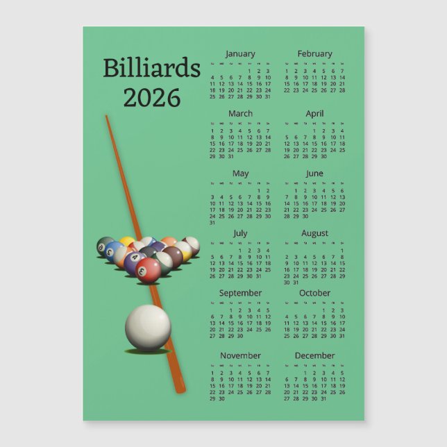 Billiards Pool 2026 Calendar Magnetic Card Magnetkarte (Vorderseite)