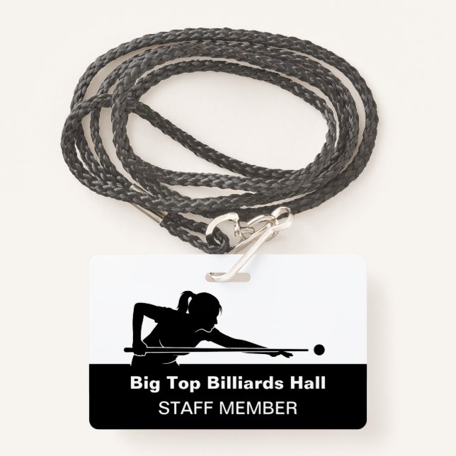 Billiards Pool Hall And Event Staff Member Budget Ausweis (Vorderseite mit Schlüsselband)